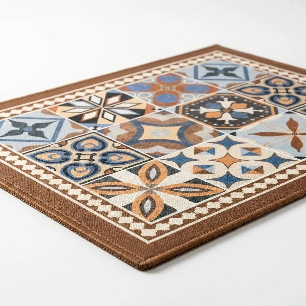Coffee Machine Mat with Absorbent Design and Retro Pattern - Kitchen mat - Floral Brown - Seravelle Home
