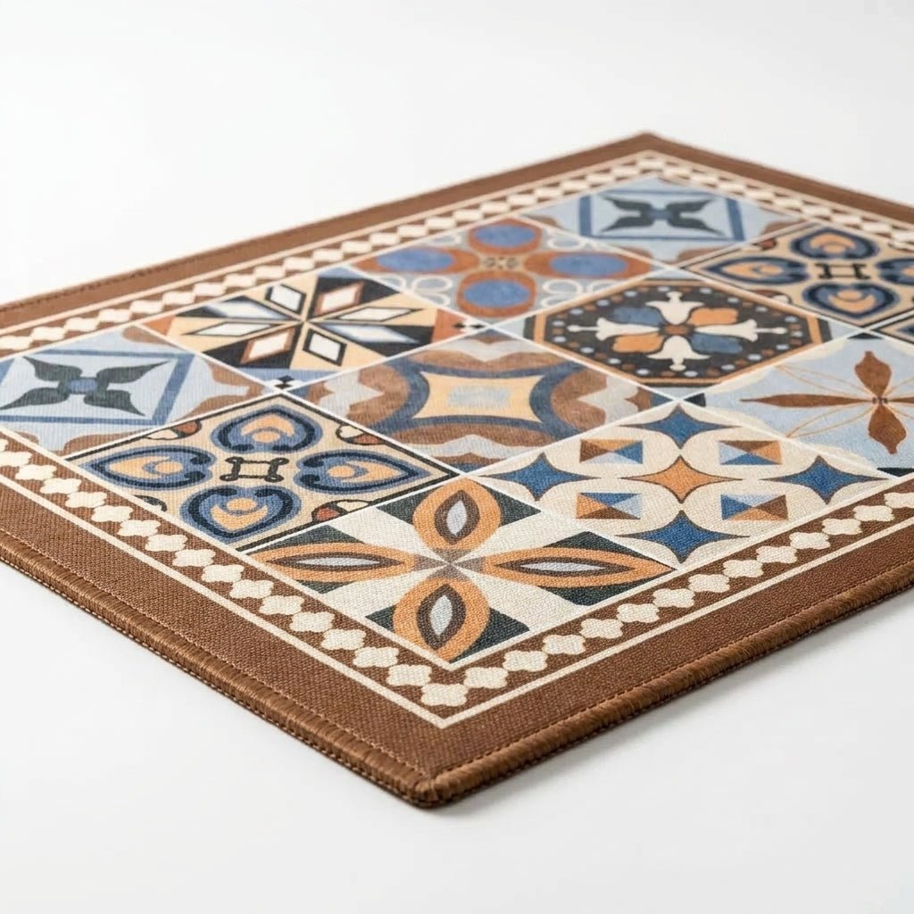 Coffee Machine Mat with Absorbent Design and Retro Pattern - Kitchen mat - Floral Brown - Seravelle Home