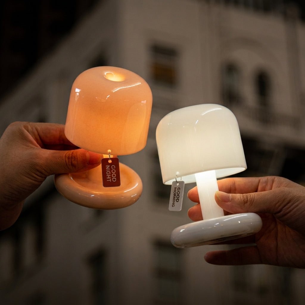 Compact Retro Table Lamp with Round Base and Mushroom Shade - Table Lamp - Seravelle Home