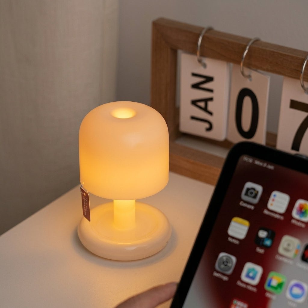Compact Retro Table Lamp with Round Base and Mushroom Shade - Table Lamp - Seravelle Home