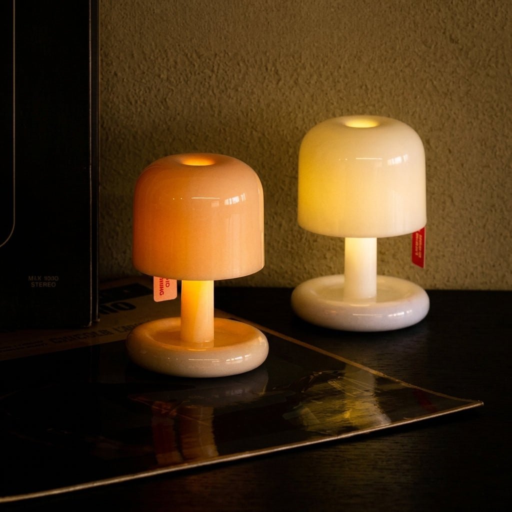 Compact Retro Table Lamp with Round Base and Mushroom Shade - Table Lamp - Seravelle Home