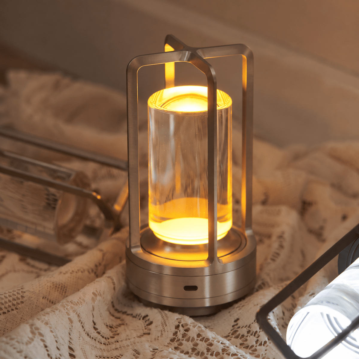 Cordless Cage Table Lamp with Touch Control - Table Lamps - Silver - Seravelle Home
