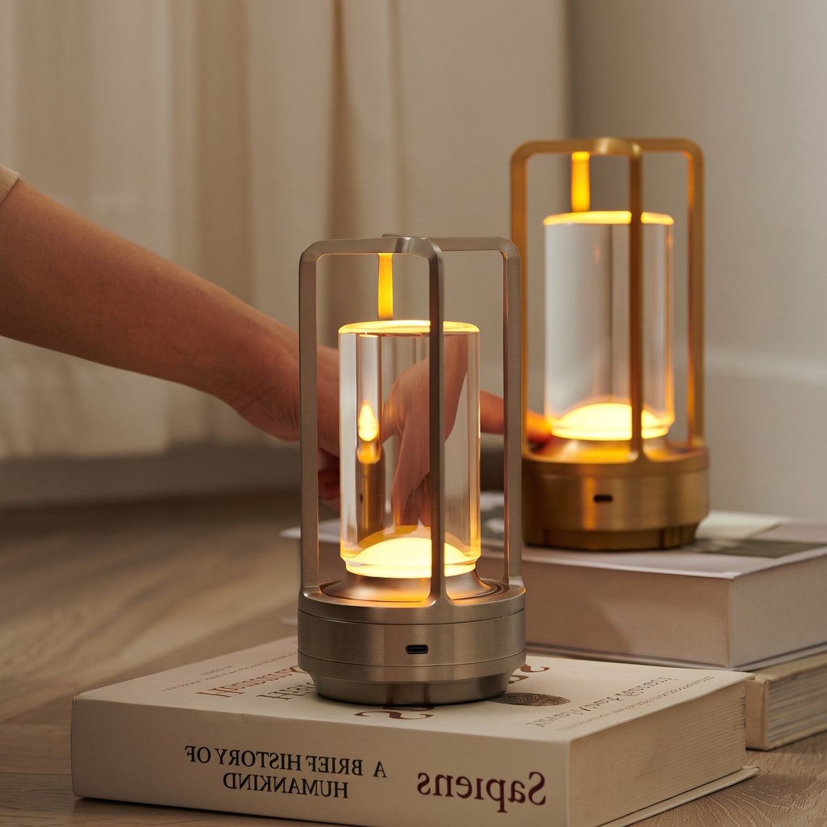 Cordless Cage Table Lamp with Touch Control - Table Lamps - Silver - Seravelle Home