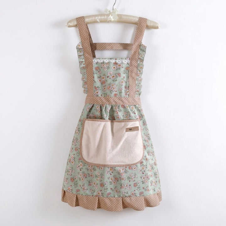Cotton Kitchen Apron – With Floral Pattern and Water - Repellent Surface - Kitchen Apron - Green - Seravelle Home