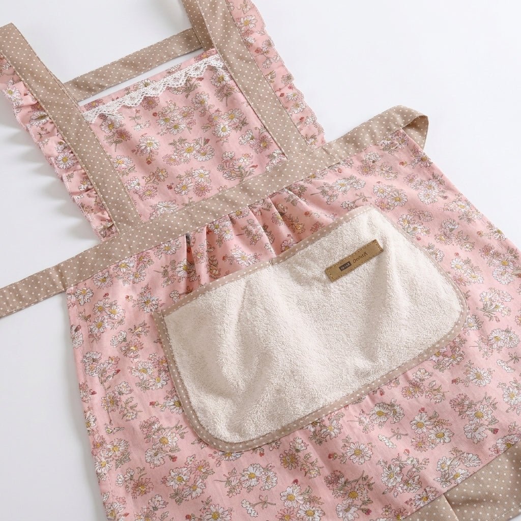 Cotton Kitchen Apron – With Floral Pattern and Water - Repellent Surface - Kitchen Apron - Pink - Seravelle Home