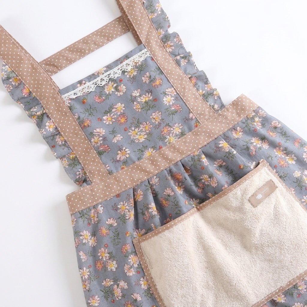 Cotton Kitchen Apron – With Floral Pattern and Water - Repellent Surface - Kitchen Apron - Blue - Seravelle Home