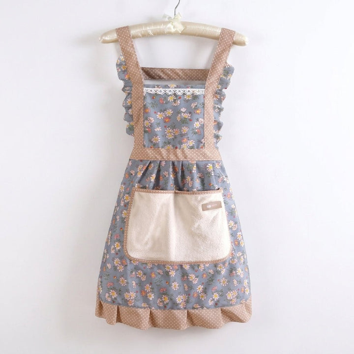 Cotton Kitchen Apron – With Floral Pattern and Water - Repellent Surface - Kitchen Apron - Blue - Seravelle Home