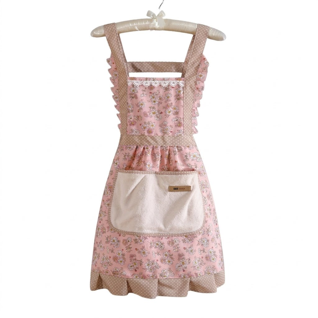 Cotton Kitchen Apron – With Floral Pattern and Water - Repellent Surface - Kitchen Apron - Pink - Seravelle Home
