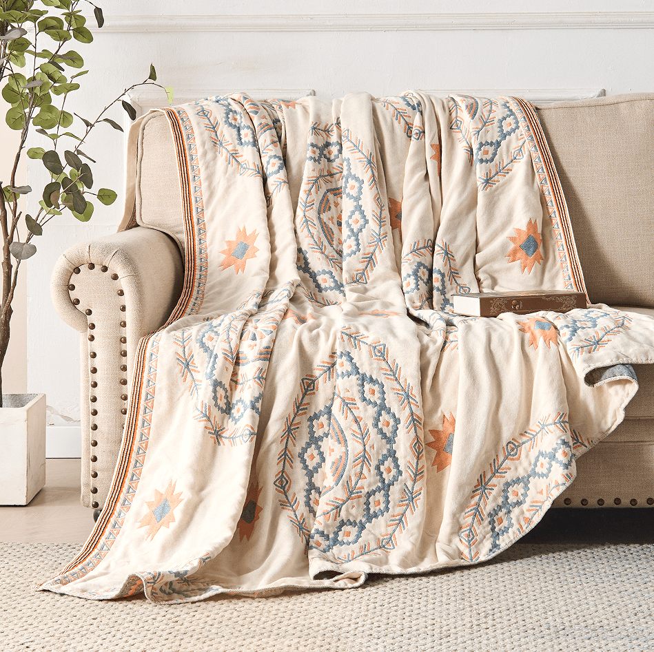 Cotton Throw with Mandala Pattern in Boho Style - Blanket - 150x200 cm - Seravelle Home