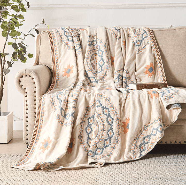 Cotton Throw with Mandala Pattern in Boho Style - Blanket - 150x200 cm - Seravelle Home