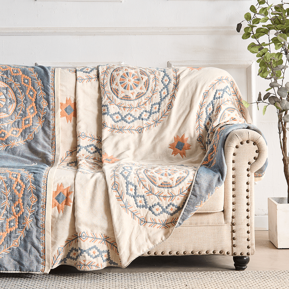 Cotton Throw with Mandala Pattern in Boho Style - Blanket - 150x200 cm - Seravelle Home