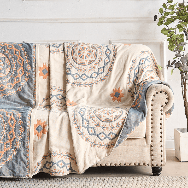 Cotton Throw with Mandala Pattern in Boho Style - Blanket - 150x200 cm - Seravelle Home