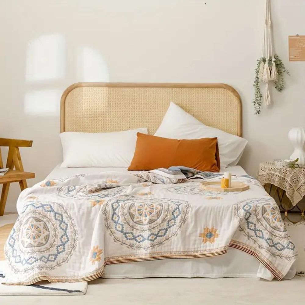 Cotton Throw with Mandala Pattern in Boho Style - Blanket - 150x200 cm - Seravelle Home