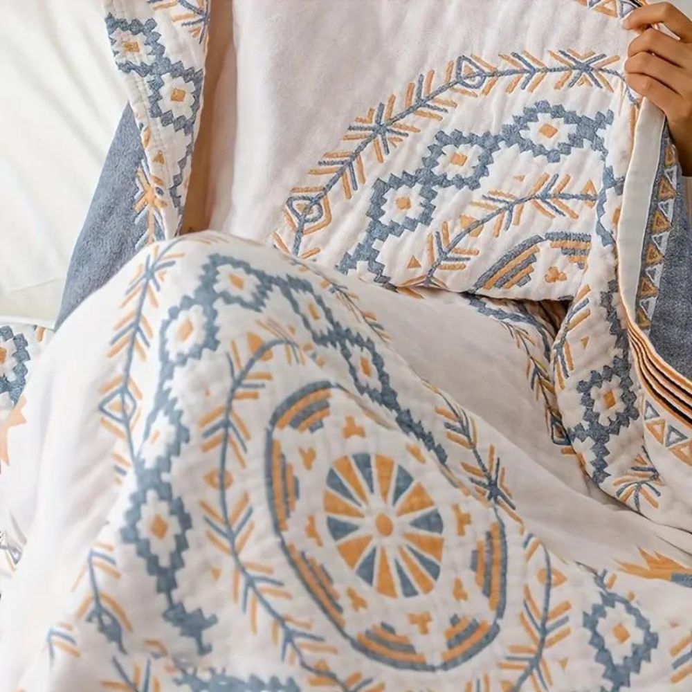 Cotton Throw with Mandala Pattern in Boho Style - Blanket - 150x200 cm - Seravelle Home