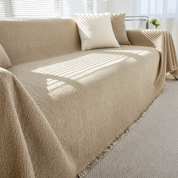 Couch Throw with Soft Textured Design - Sofa Cover - Beige - Seravelle Home