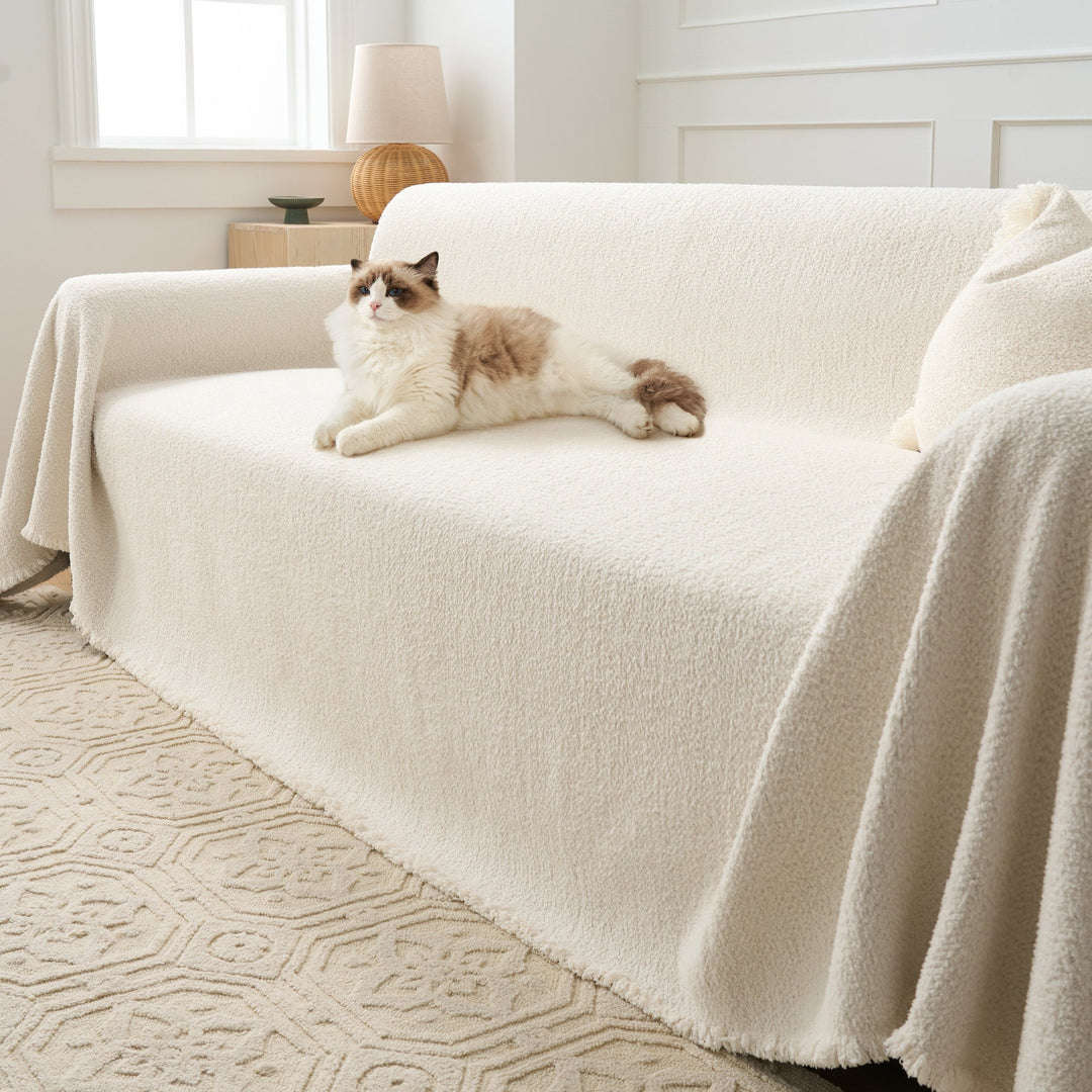 Couch Throw with Soft Textured Design - Sofa Cover - Ivory White - Seravelle Home