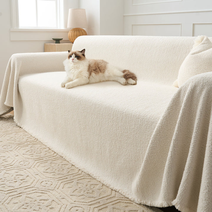 Couch Throw with Soft Textured Design - Sofa Cover - Ivory White - Seravelle Home