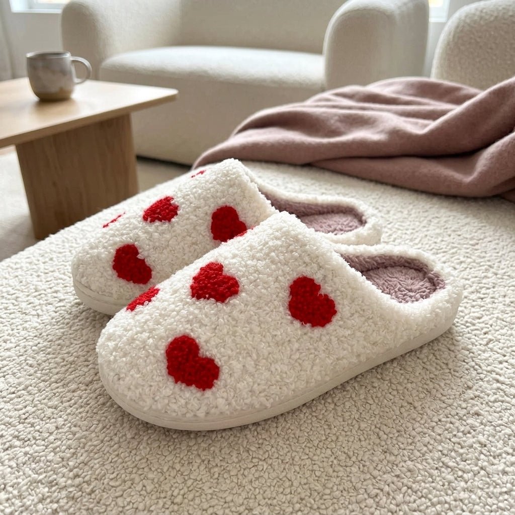 Cozy Slip-On Fluffy House Slippers with Heart Pattern - Slippers - Small Heart - Seravelle Home
