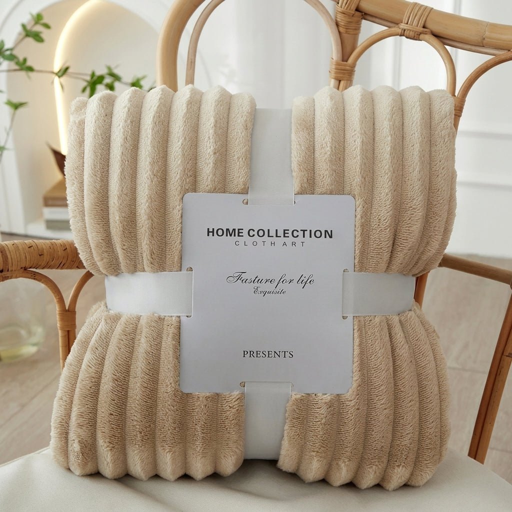 Cozy Soft Striped Flannel Throw Blanket - Throw Blanket - Khaki - Seravelle Home