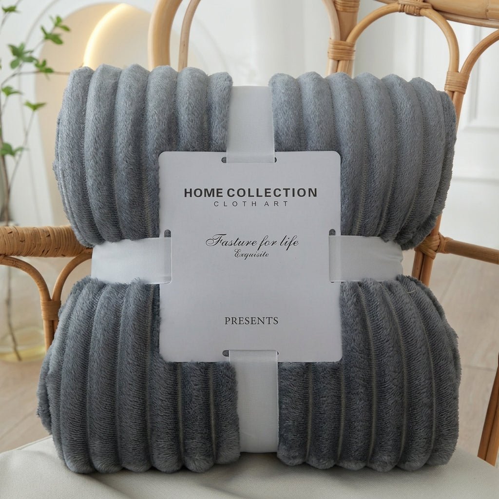 Cozy Soft Striped Flannel Throw Blanket - Throw Blanket - Dark Grey - Seravelle Home