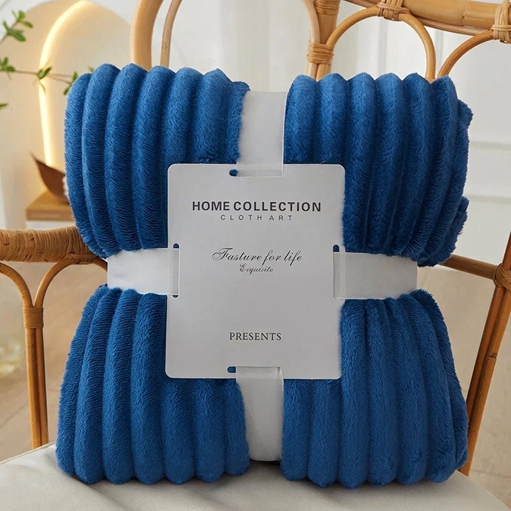Cozy Soft Striped Flannel Throw Blanket - Throw Blanket - Dark Blue - Seravelle Home