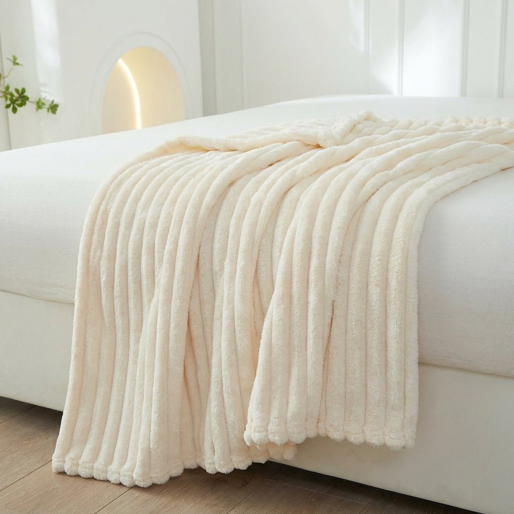 Cozy Soft Striped Flannel Throw Blanket - Throw Blanket - Light Yellow - Seravelle Home