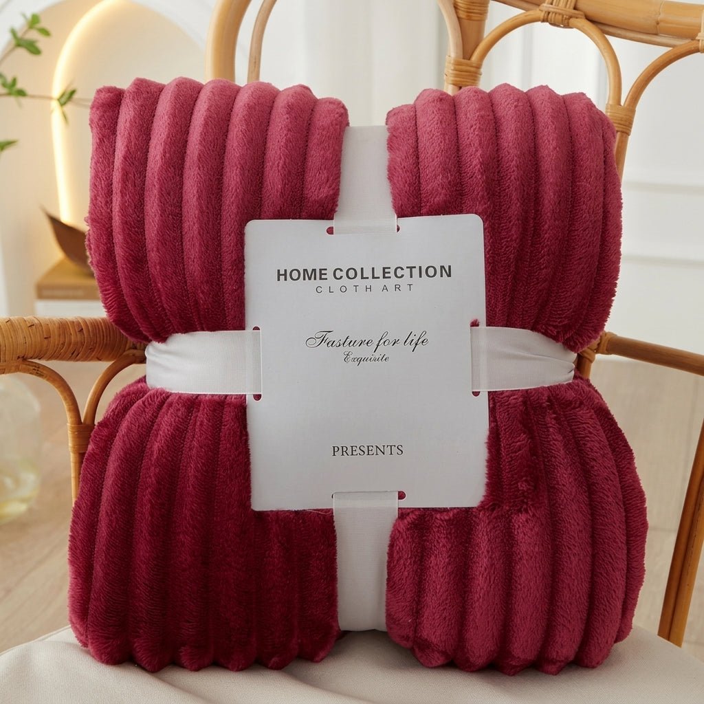 Cozy Soft Striped Flannel Throw Blanket - Throw Blanket - Red - Seravelle Home
