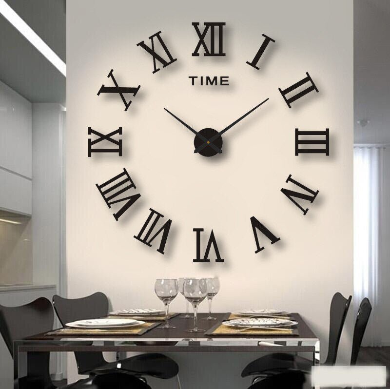 Creative 3D Wall Clock - Wall Clock - Roman - Black - Seravelle Home
