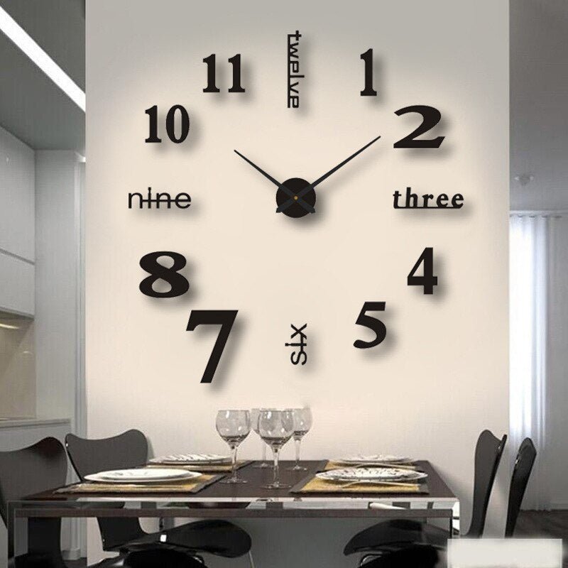 Creative 3D Wall Clock - Wall Clock - Half - Black - Seravelle Home