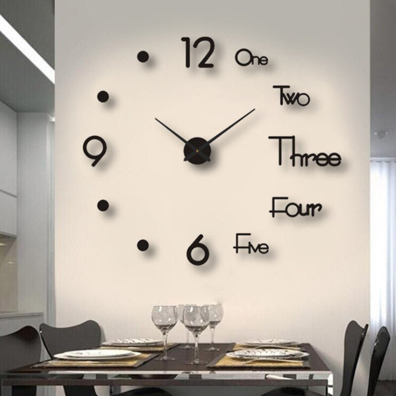 Creative 3D Wall Clock - Wall Clock - Half - Black - Seravelle Home