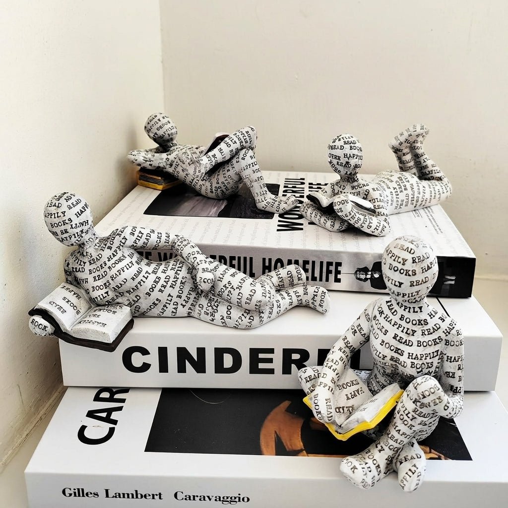 Creative Abstract Book Lover Sitting & Lying Figure Sculpture - Figurine - Waiting - Seravelle Home