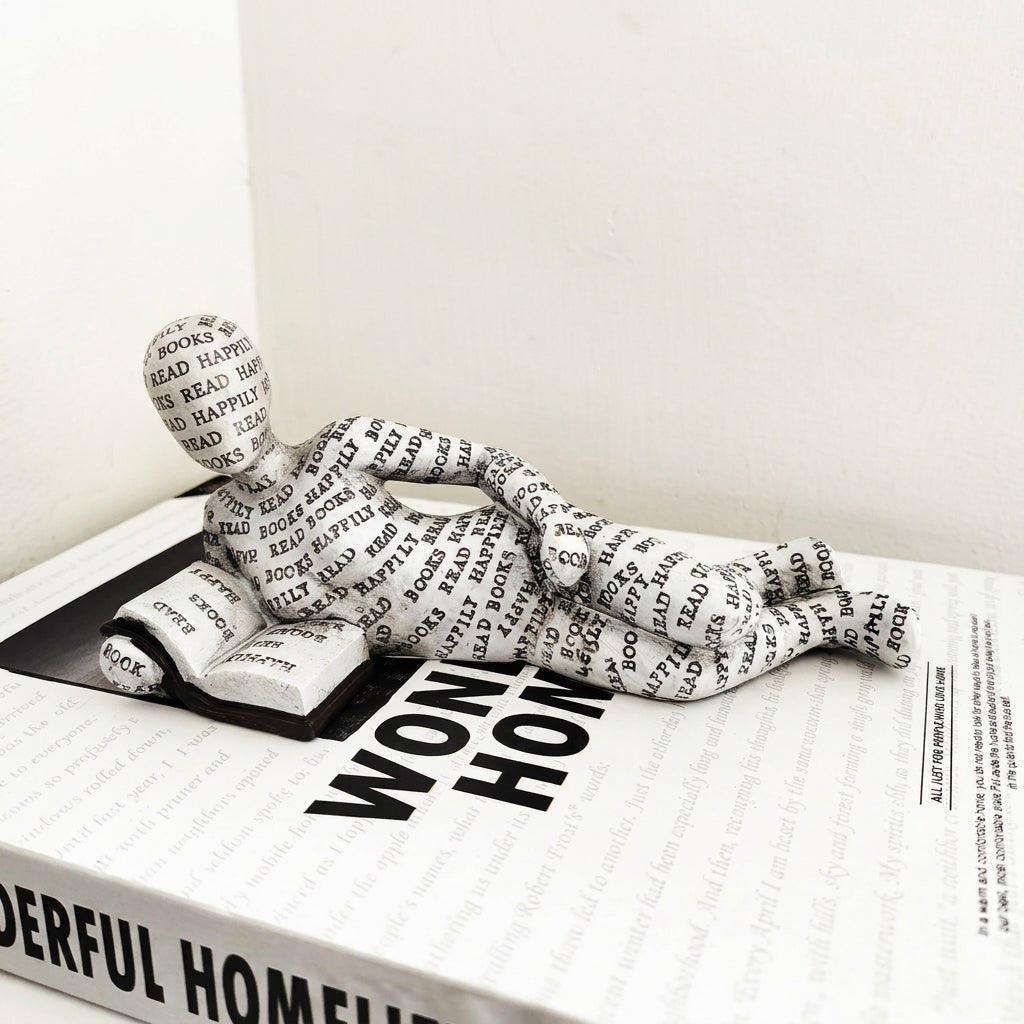 Creative Abstract Book Lover Sitting & Lying Figure Sculpture - Figurine - Waiting - Seravelle Home