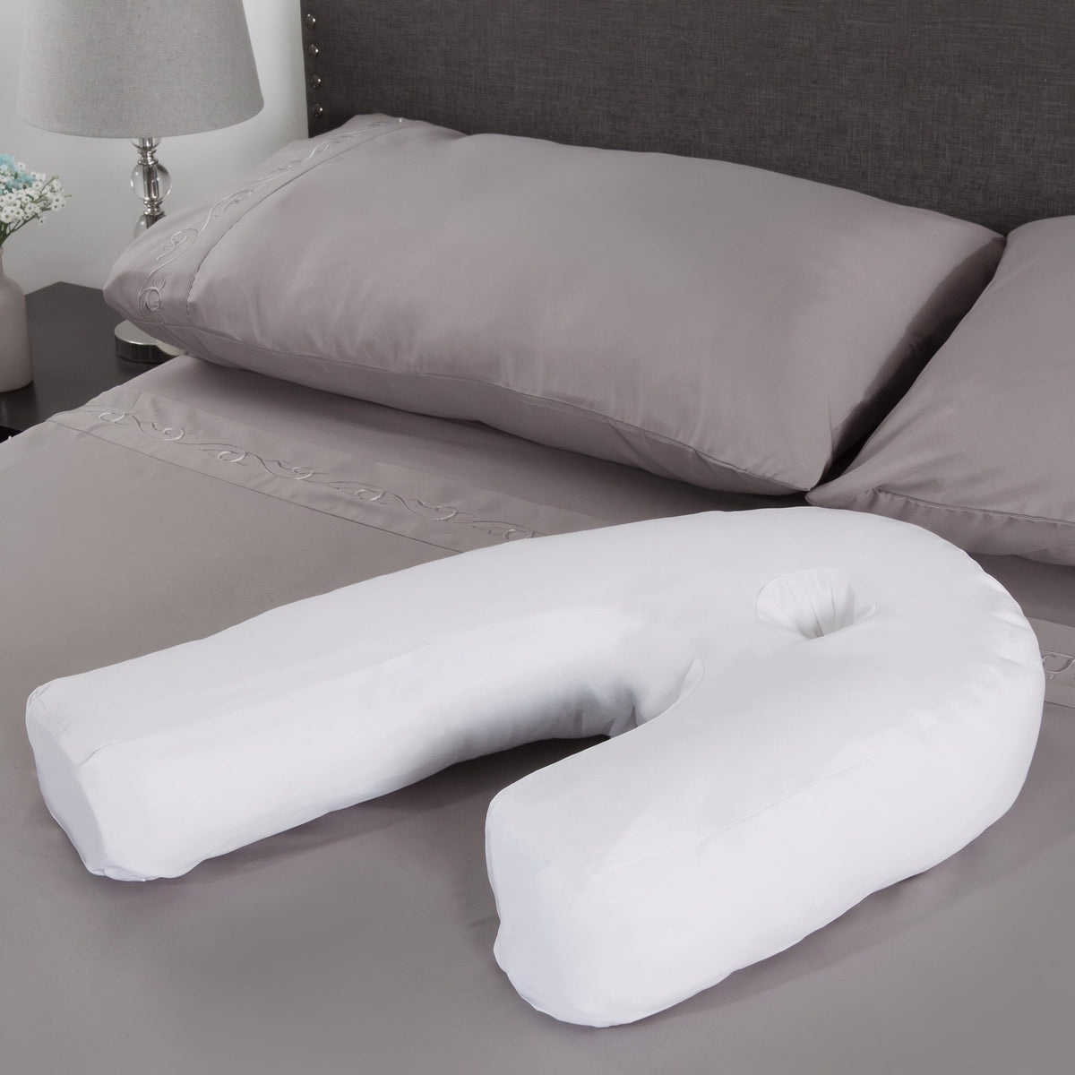 Curved Side Sleeper Pillow with Ear Hole Support - Body Pillows - White - Seravelle Home