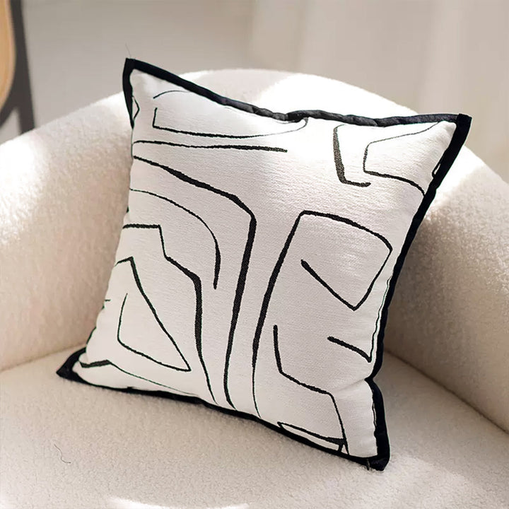 Cushion Cover with Abstract Embroidery and Concealed Zip - Pillowcases - Artistic Lines - Seravelle Home