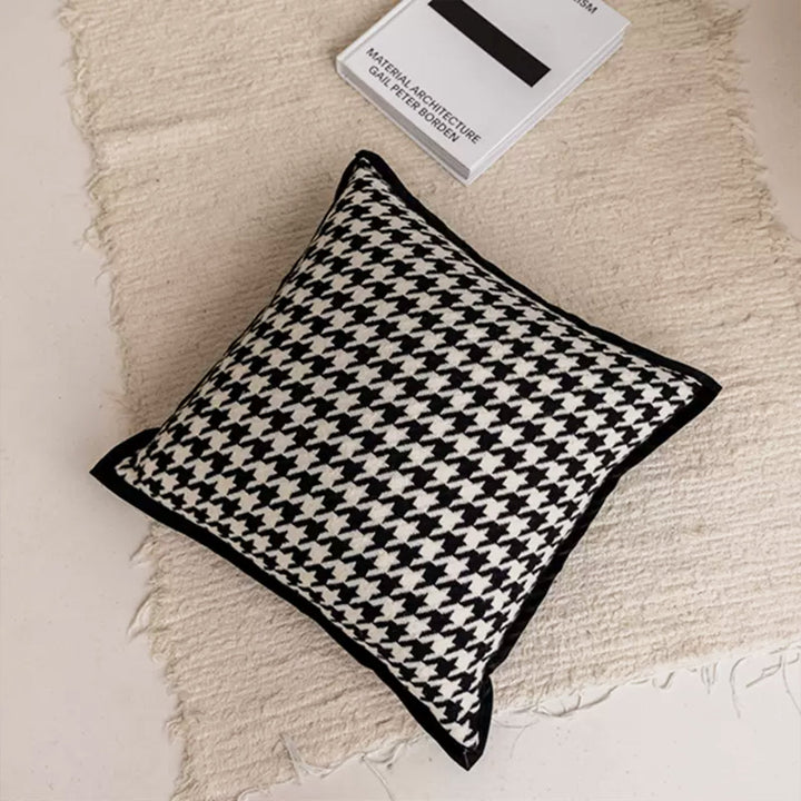 Cushion Cover with Abstract Embroidery and Concealed Zip - Pillowcases - Houndstooth - Seravelle Home