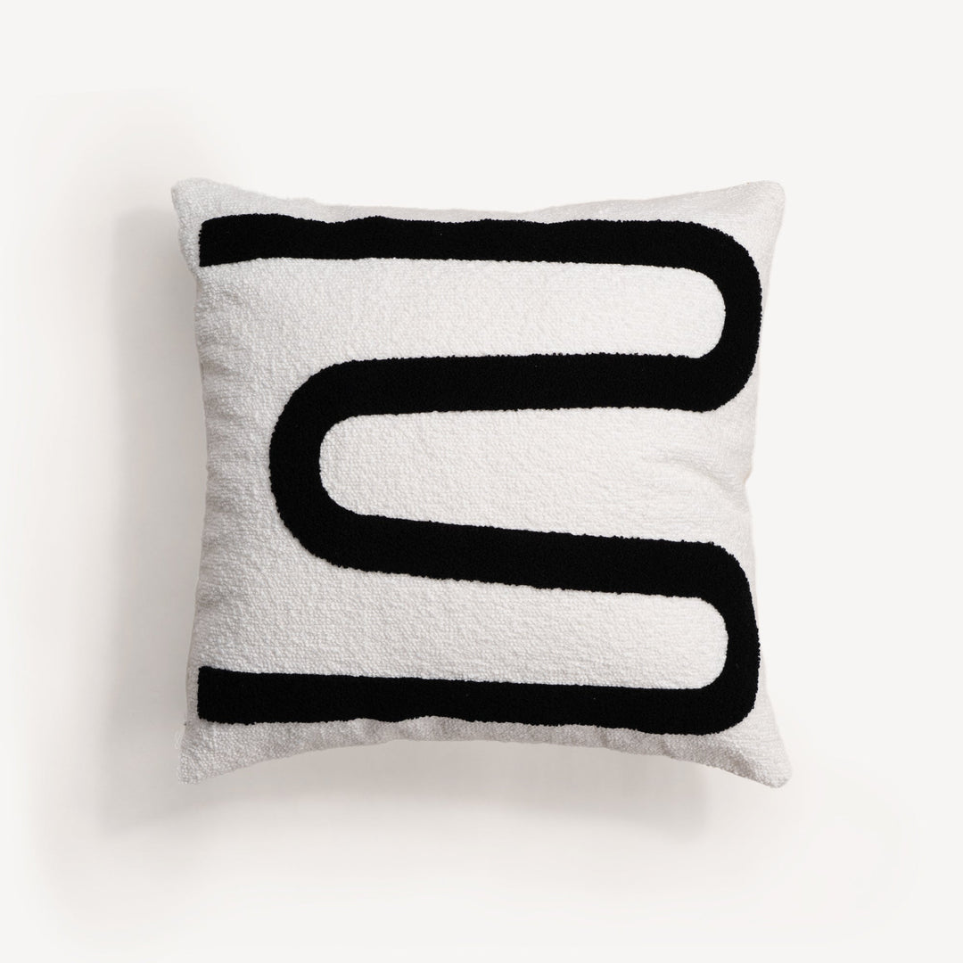 Cushion Cover with Abstract Embroidery and Concealed Zip - Pillowcases - Black and White - Seravelle Home
