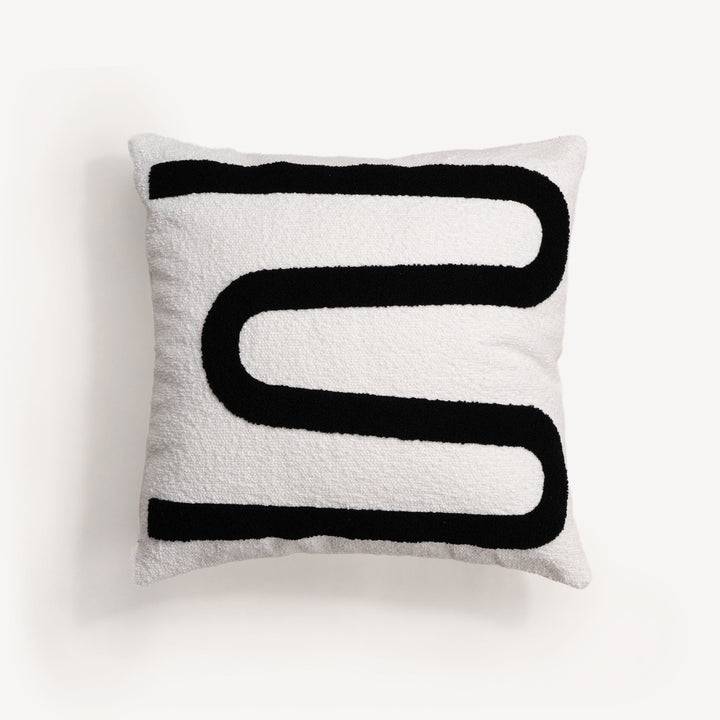 Cushion Cover with Abstract Embroidery and Concealed Zip - Pillowcases - Black and White - Seravelle Home