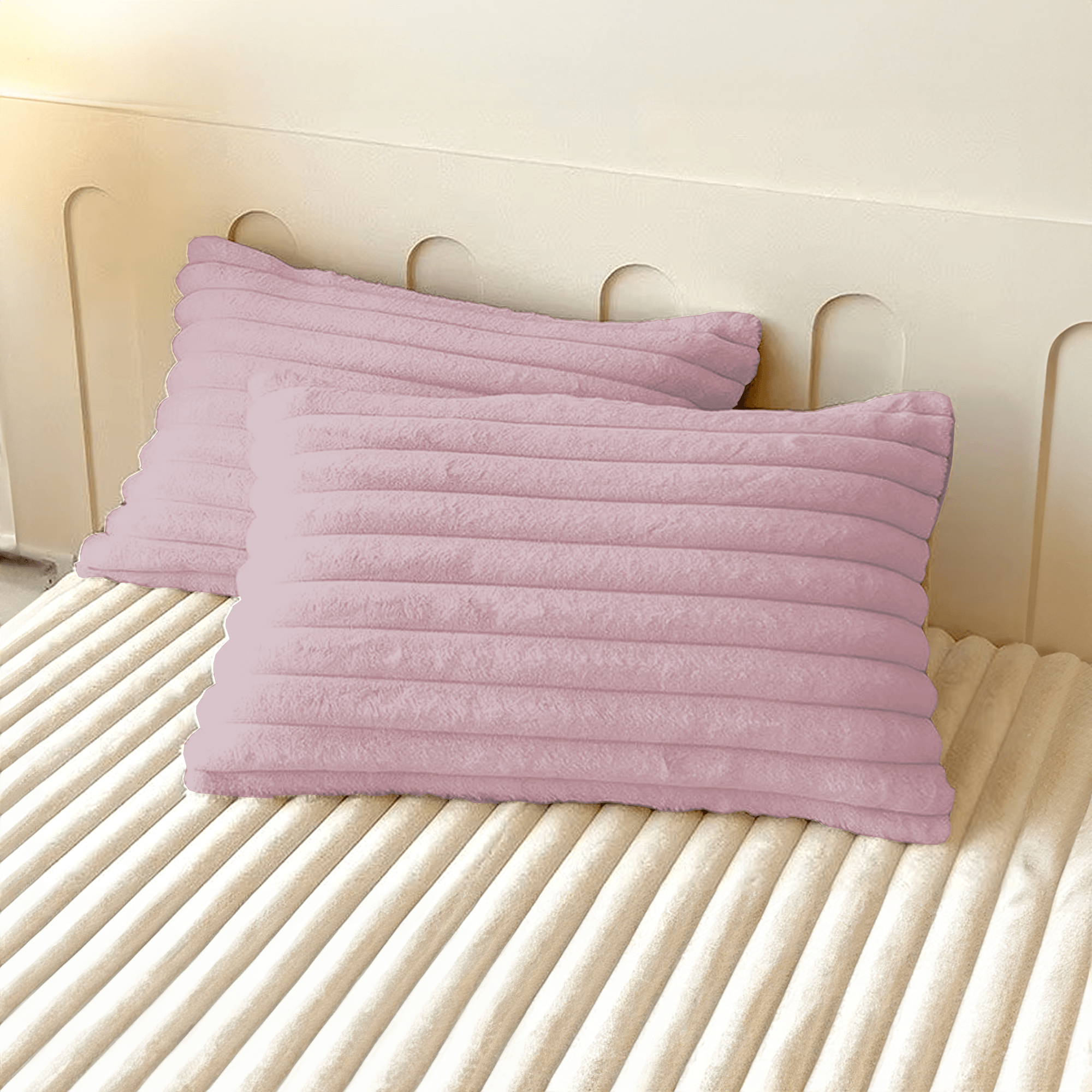 Cushion Cover with Ribbed Texture - Cushion Cover - Pink - Seravelle Home