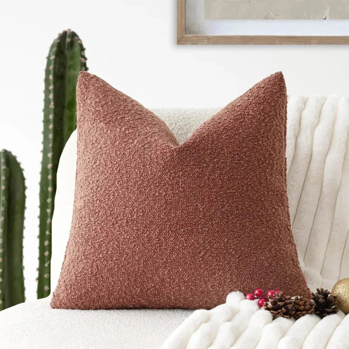 Decorative Bouclé Cushion Cover with Soft Loop Texture - Pillowcase - Light Red - Seravelle Home