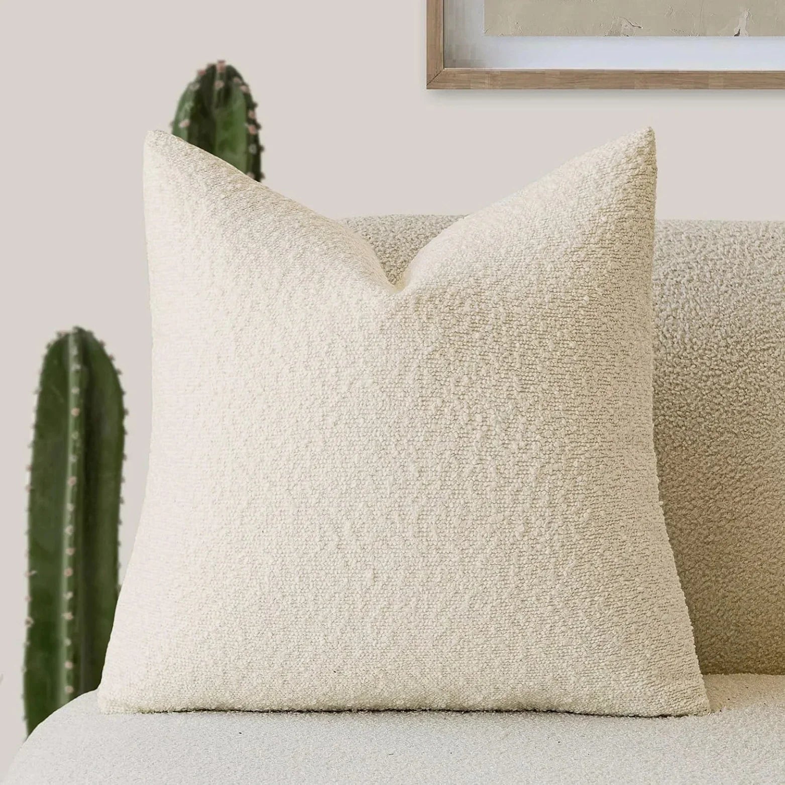 Decorative Bouclé Cushion Cover with Soft Loop Texture - Pillowcase - Beige - Seravelle Home