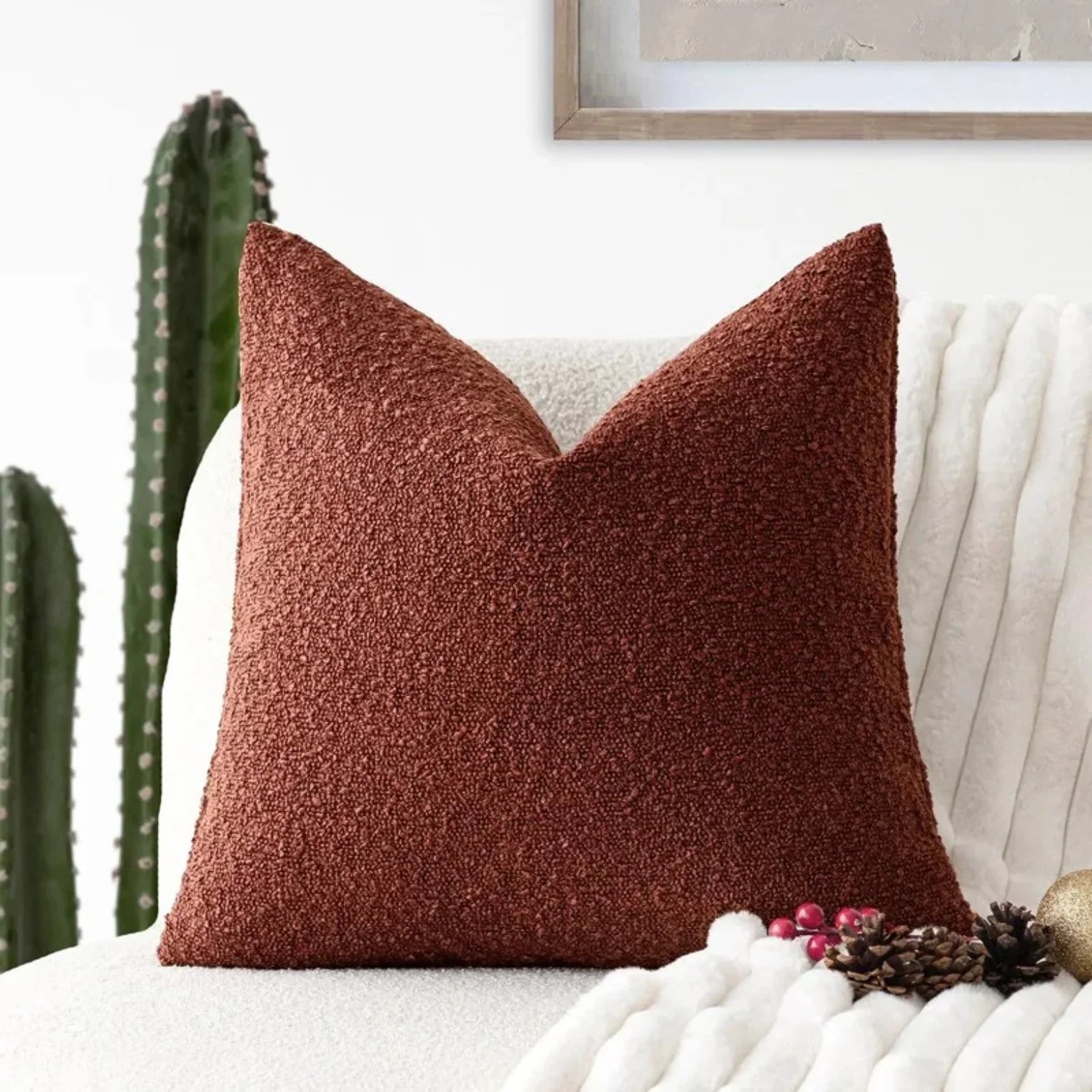 Decorative Bouclé Cushion Cover with Soft Loop Texture - Pillowcase - Red - Seravelle Home