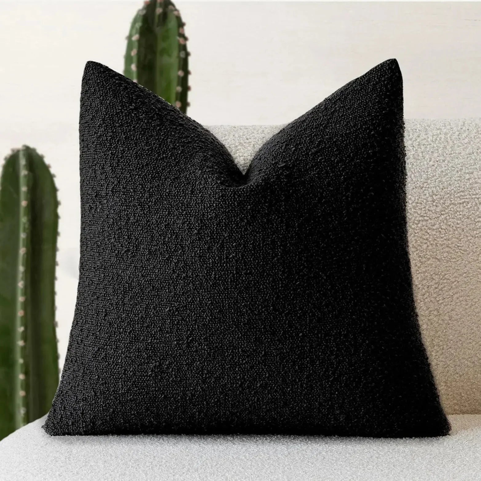 Decorative Bouclé Cushion Cover with Soft Loop Texture - Pillowcase - Black - Seravelle Home