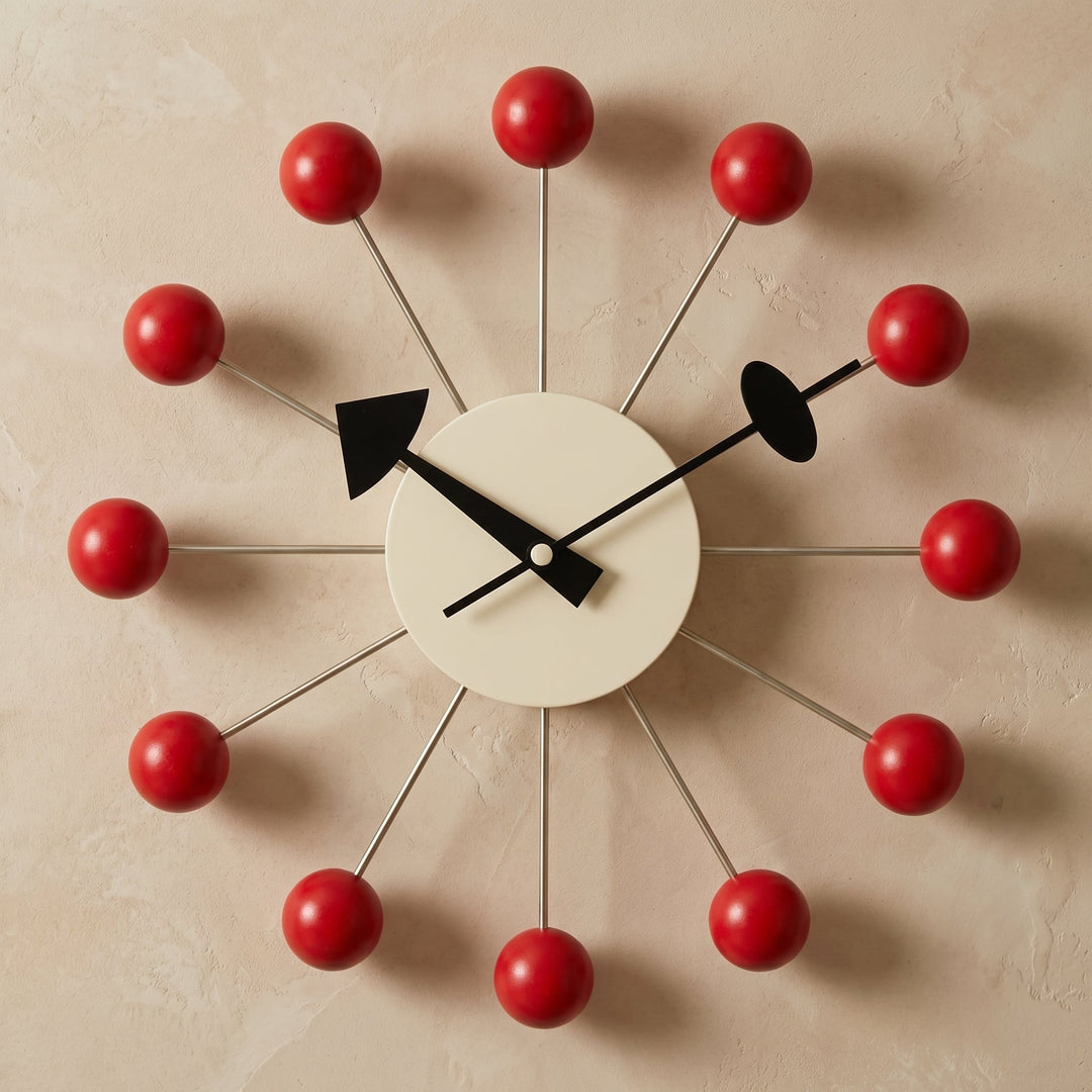 Decorative retro ball wall clock in a spherical design - Wall Clock - Red - Seravelle Home