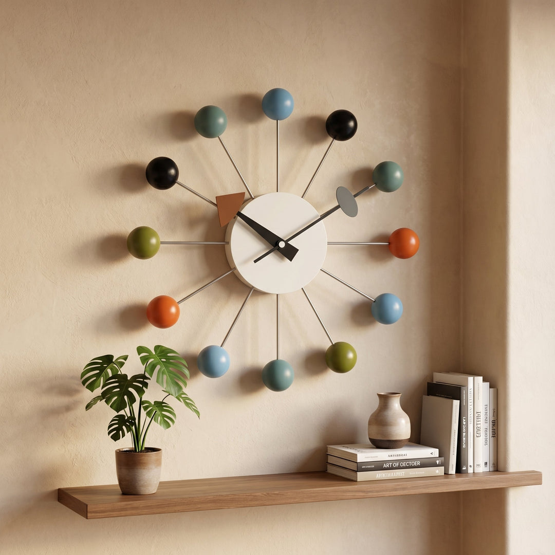 Decorative retro ball wall clock in a spherical design - Wall Clock - Multicoloured - Seravelle Home