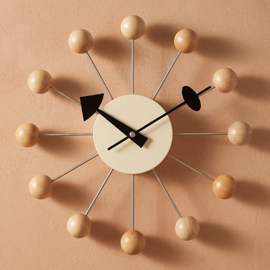 Decorative retro ball wall clock in a spherical design - Wall Clock - Wood colour - Seravelle Home