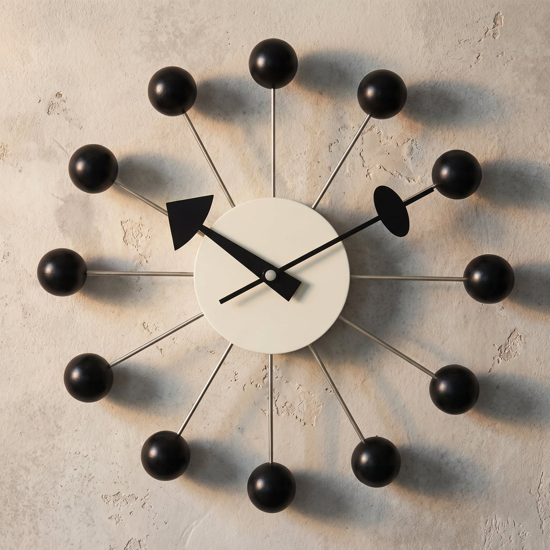 Decorative retro ball wall clock in a spherical design - Wall Clock - Black - Seravelle Home