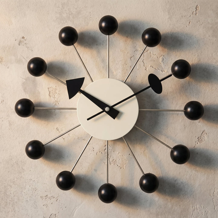 Decorative retro ball wall clock in a spherical design - Wall Clock - Black - Seravelle Home