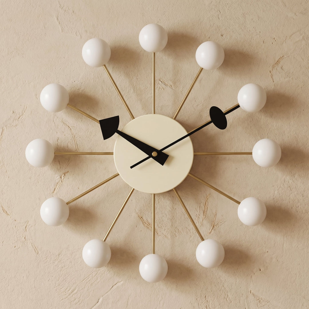Decorative retro ball wall clock in a spherical design - Wall Clock - White - Seravelle Home