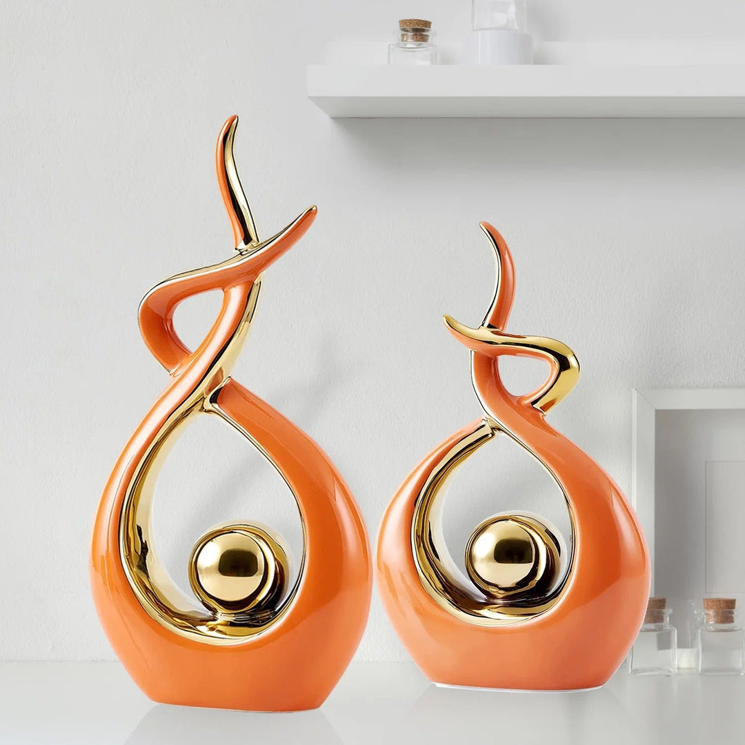 Abstract Ceramic Sculpture for Modern Decoration with Gold Accents