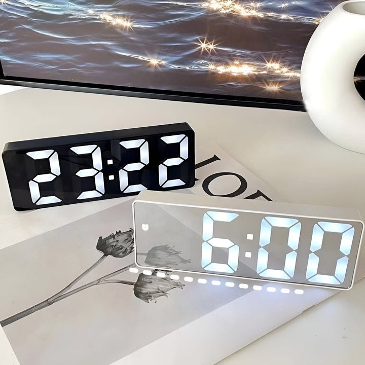 Digital Alarm Clock with LED Mirror Display - Alarm Clock - Glossy Black - Seravelle Home